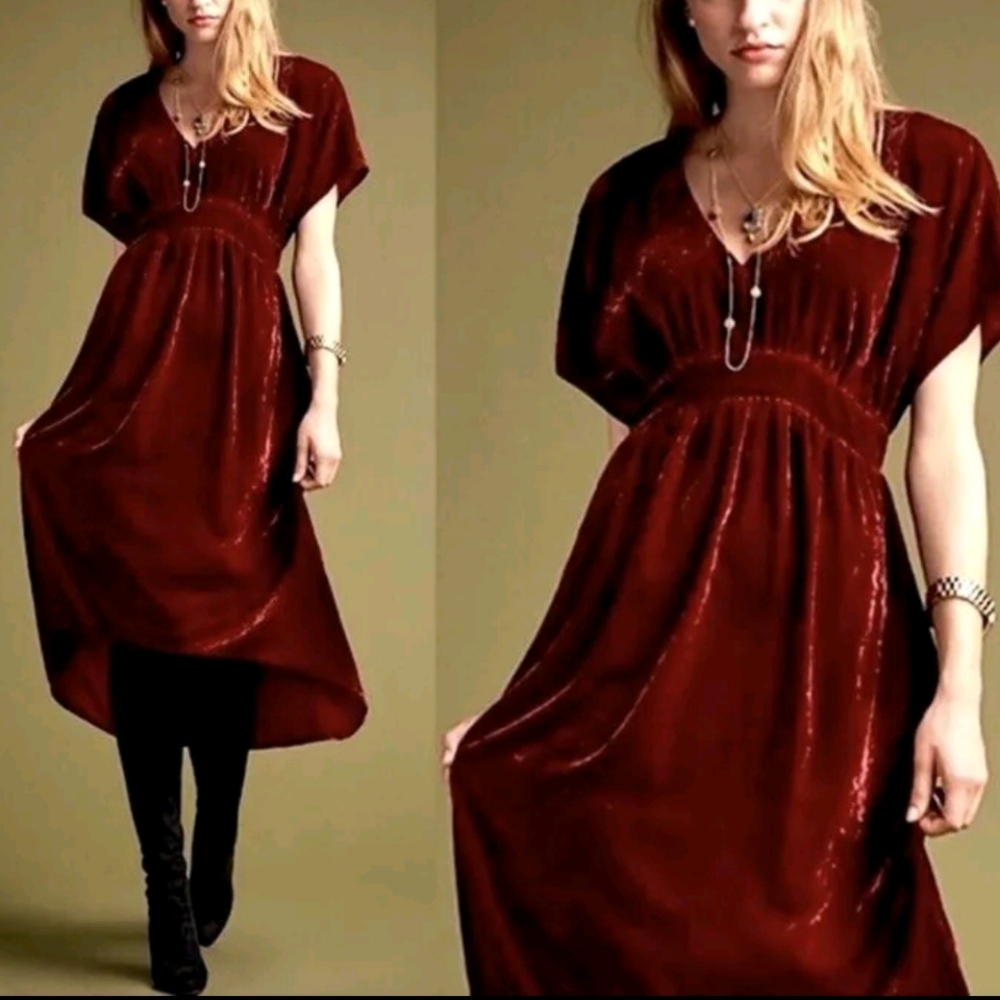 Cabi Womens L Grace Tribute Crushed Velvet Dress Short Dolman Sleeve Babydoll